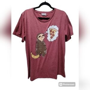 XL Red Sloth Pizza Graphic Shirt Streetwear